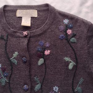 Vintage Embroidered Merino Wool Cardigan - Women's Sz S (fits XXS)